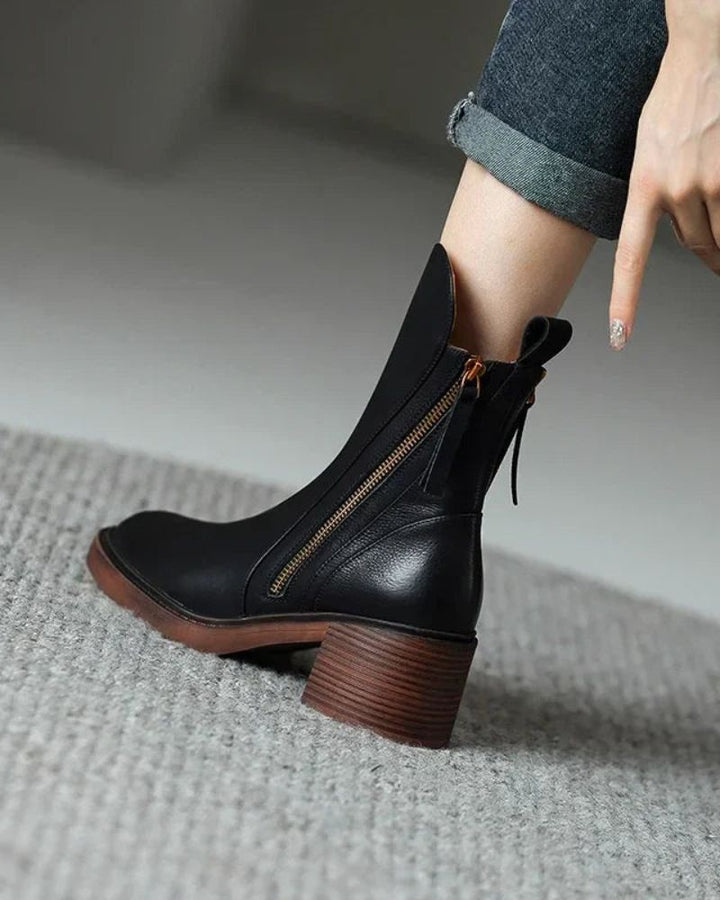 Valorine™ Elegant Leather Boots with a Comfortable Heel