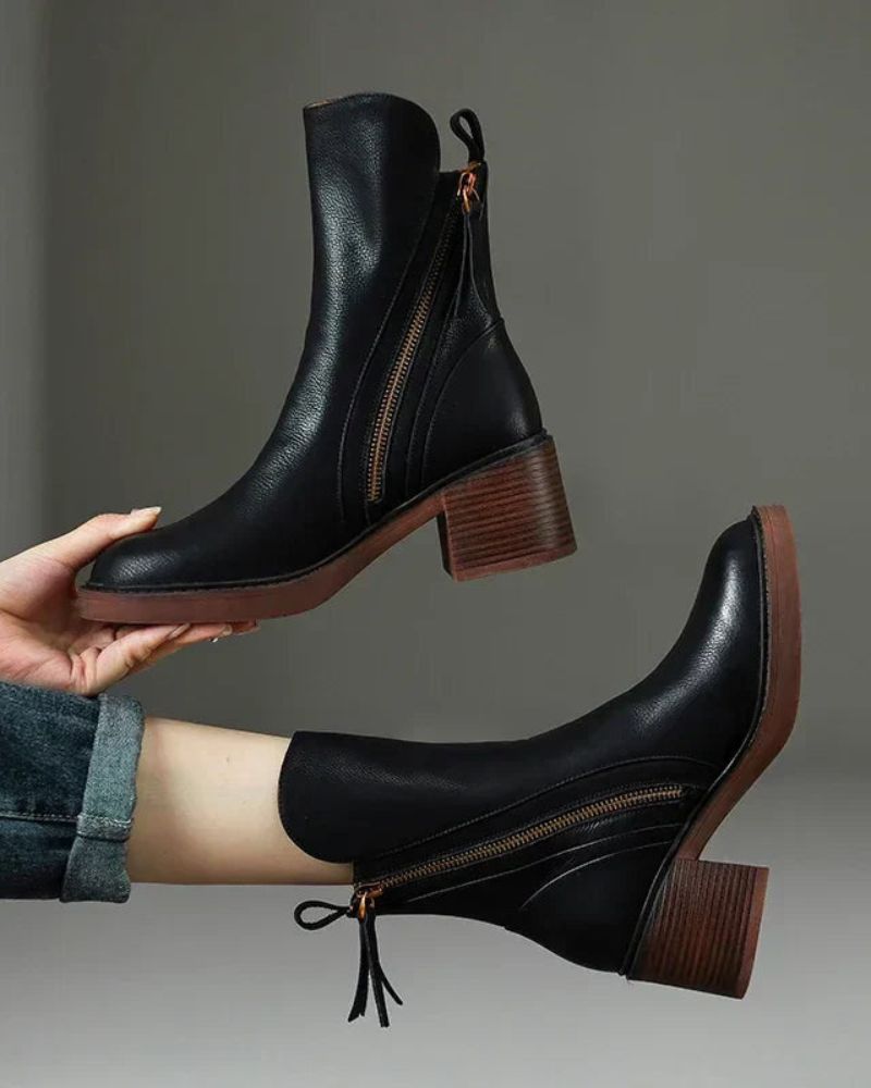 Valorine™ Elegant Leather Boots with a Comfortable Heel