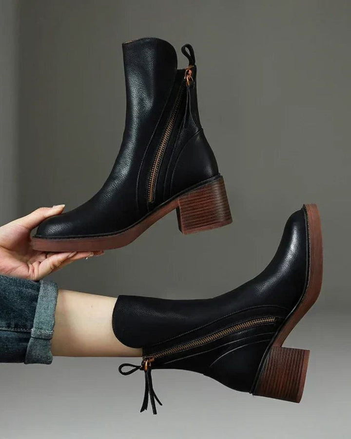 Valorine™ Elegant Leather Boots with a Comfortable Heel