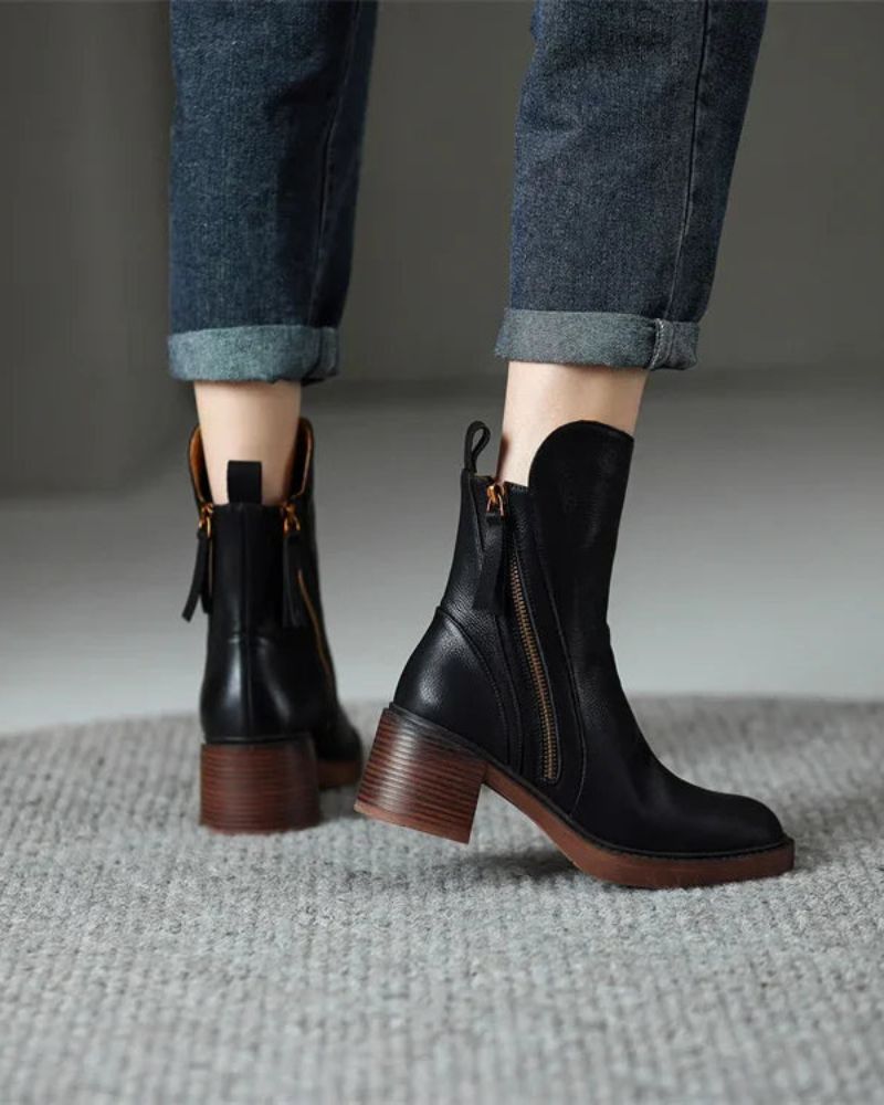 Valorine™ Elegant Leather Boots with a Comfortable Heel