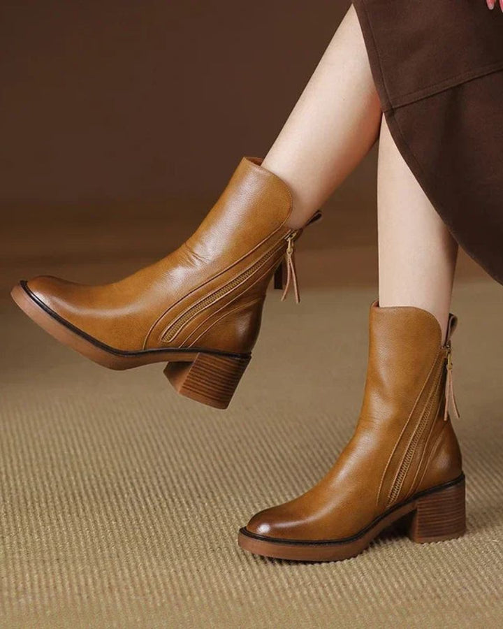 Valorine™ Elegant Leather Boots with a Comfortable Heel
