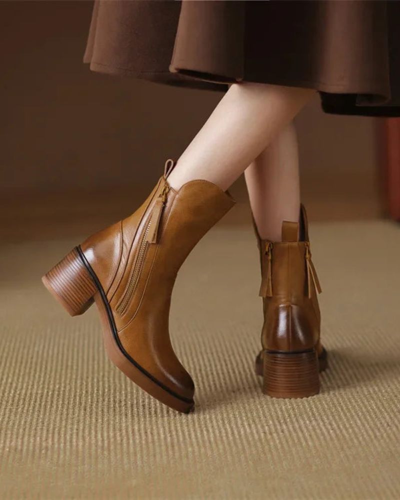 Valorine™ Elegant Leather Boots with a Comfortable Heel