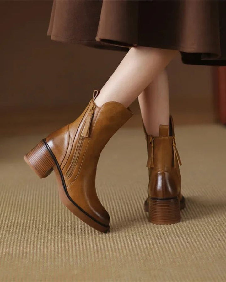 Valorine™ Elegant Leather Boots with a Comfortable Heel