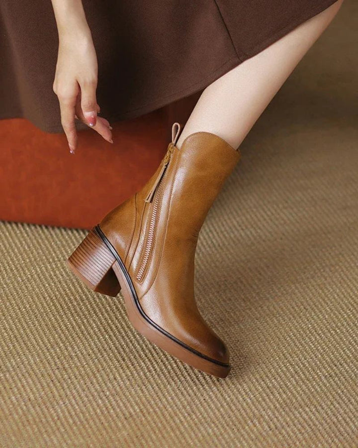Valorine™ Elegant Leather Boots with a Comfortable Heel