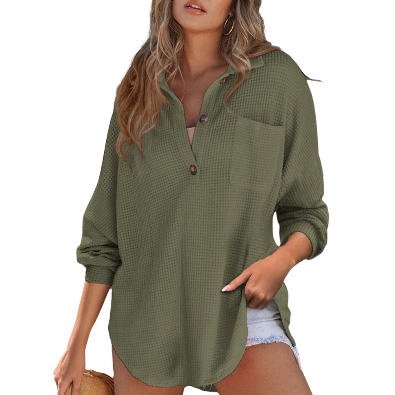 Kathryn™ Casual Lightweight Button V Neck Tunic Blouse