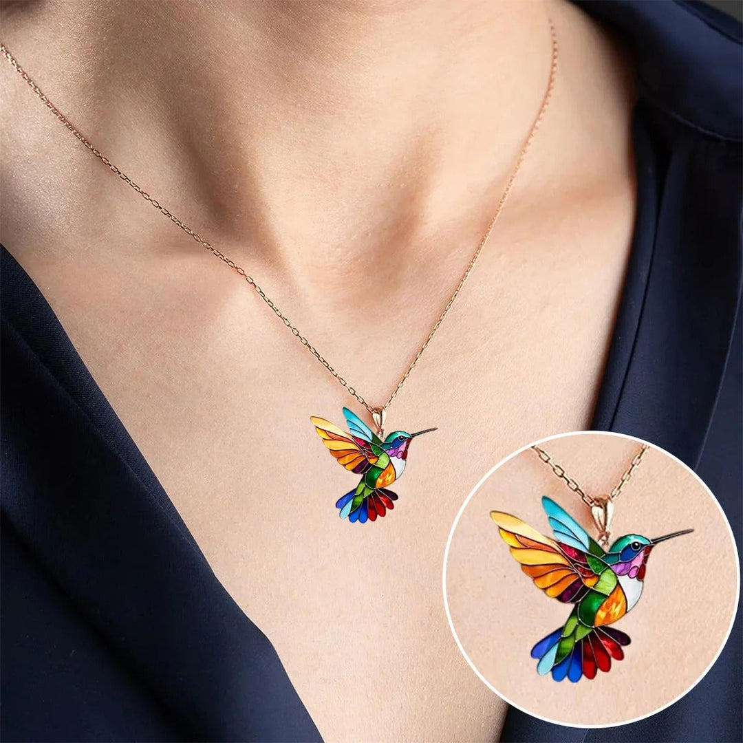 Vaila™ Rainbow Hummingbird Necklace + Matching Earrings as a Gift