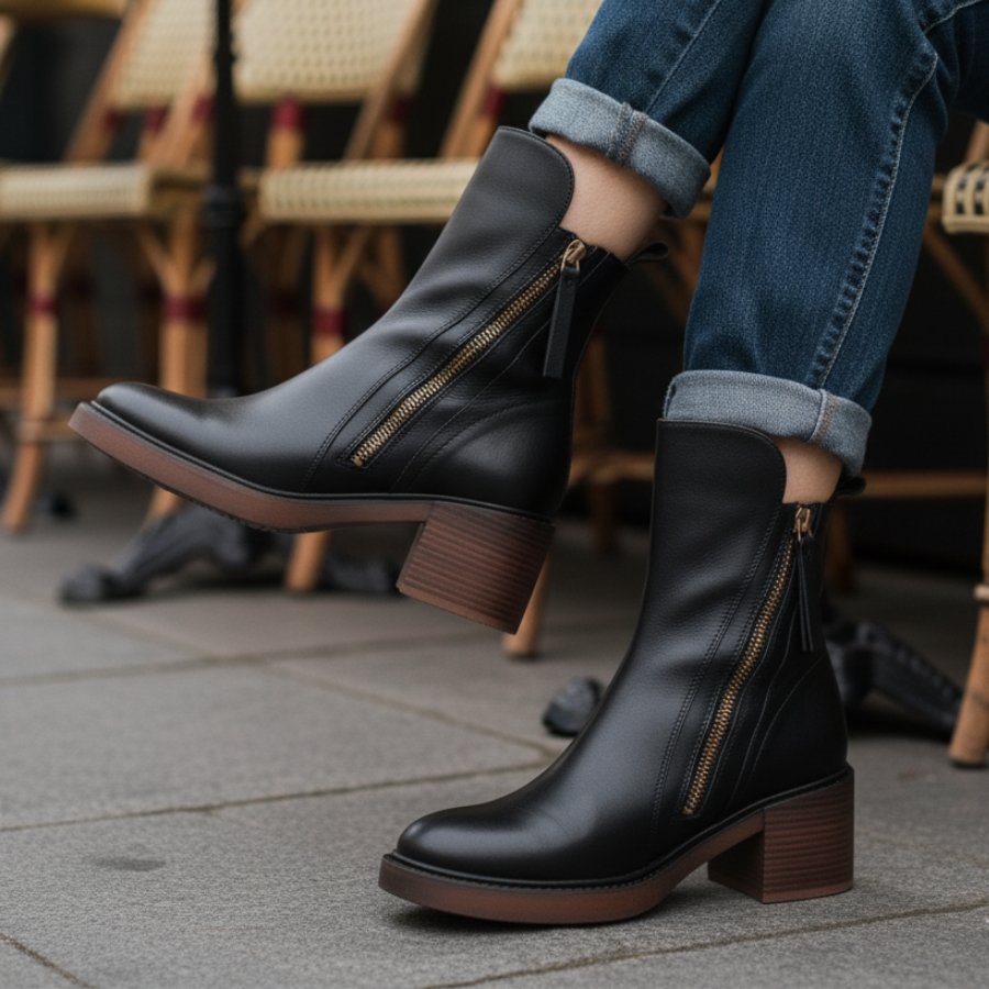 Valorine™ Elegant Leather Boots with a Comfortable Heel