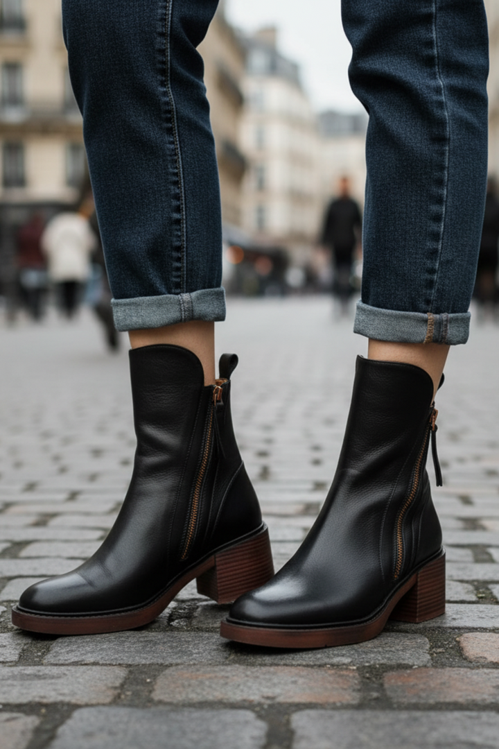 Valorine™ Elegant Leather Boots with a Comfortable Heel