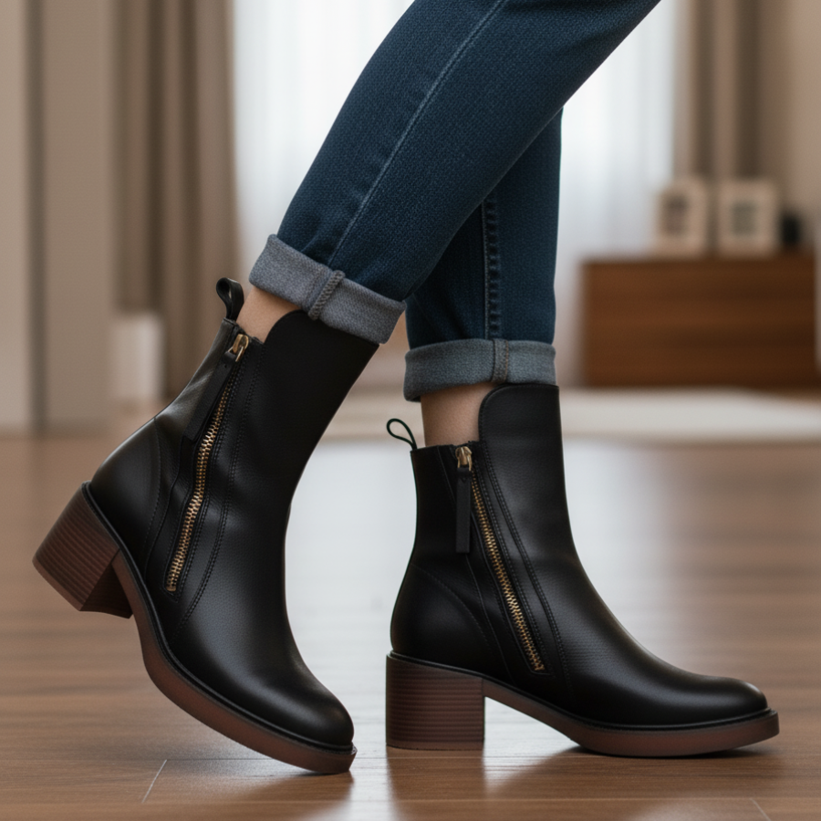 Valorine™ Elegant Leather Boots with a Comfortable Heel