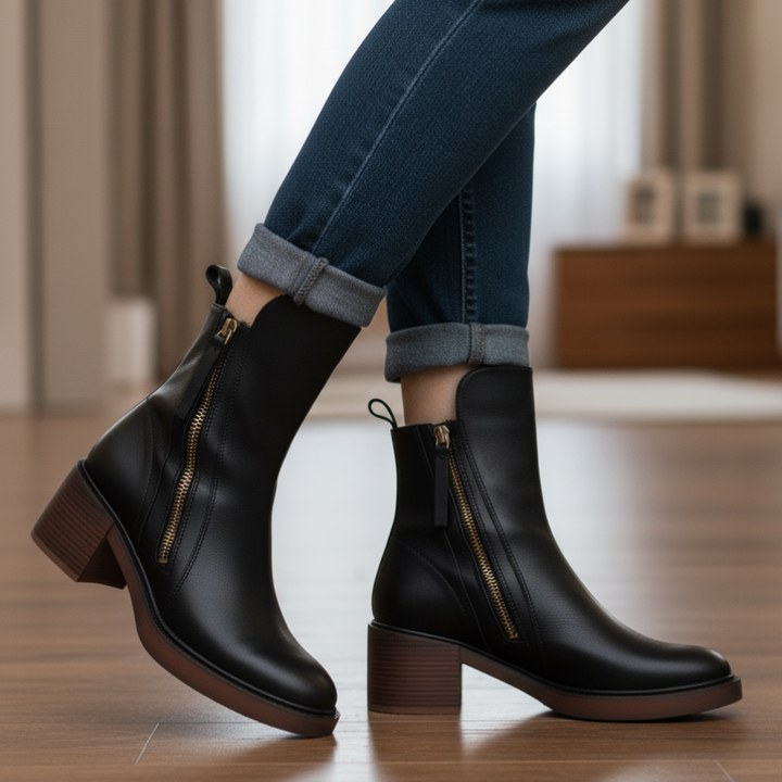 Valorine™ Elegant Leather Boots with a Comfortable Heel
