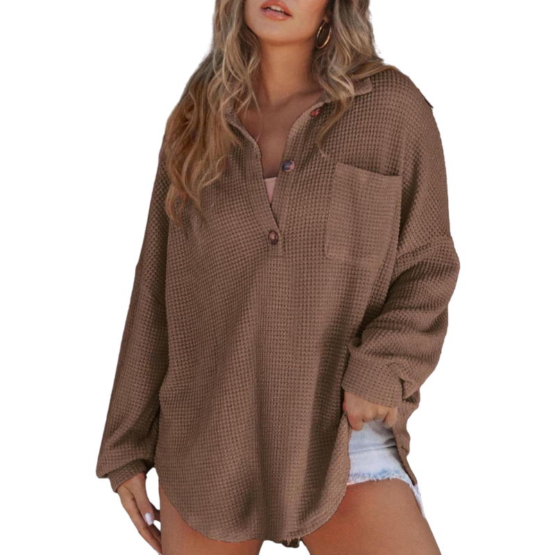 Kathryn™ Casual Lightweight Button V Neck Tunic Blouse