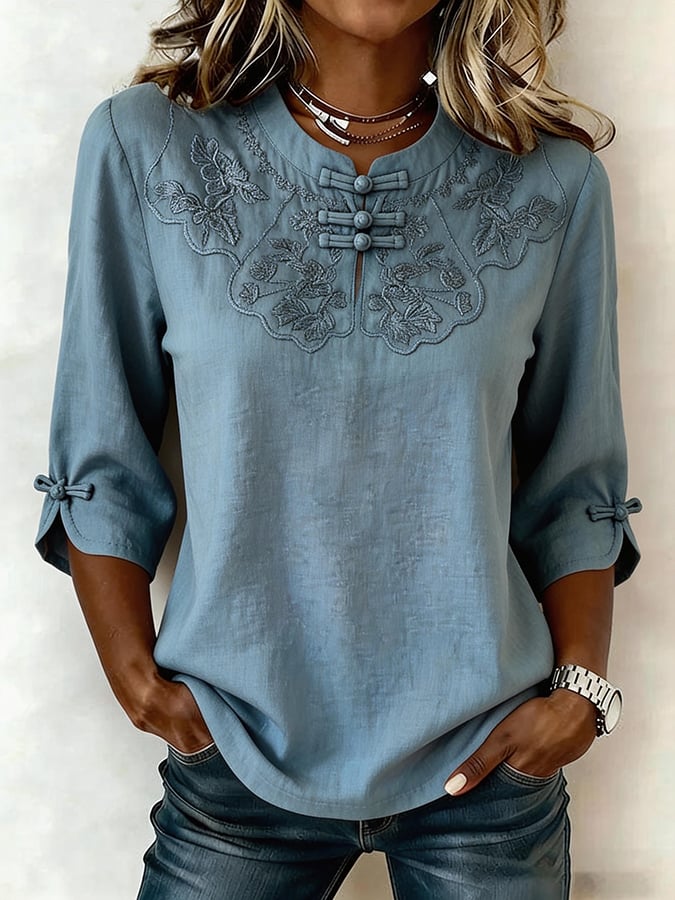 Della™ Top Floral Cotton and Linen for Women