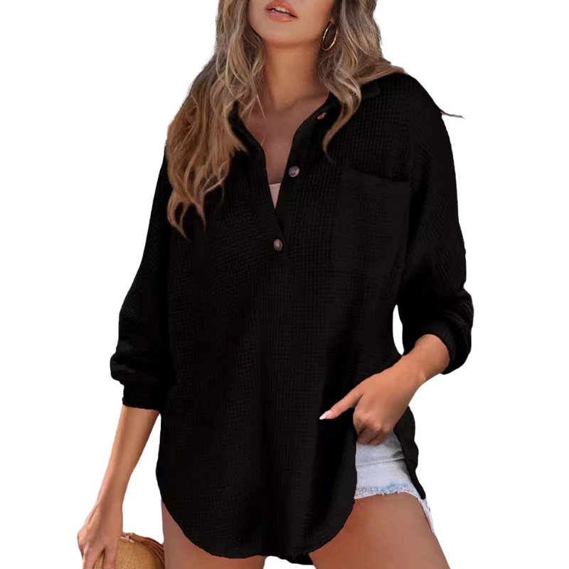 Kathryn™ Casual Lightweight Button V Neck Tunic Blouse