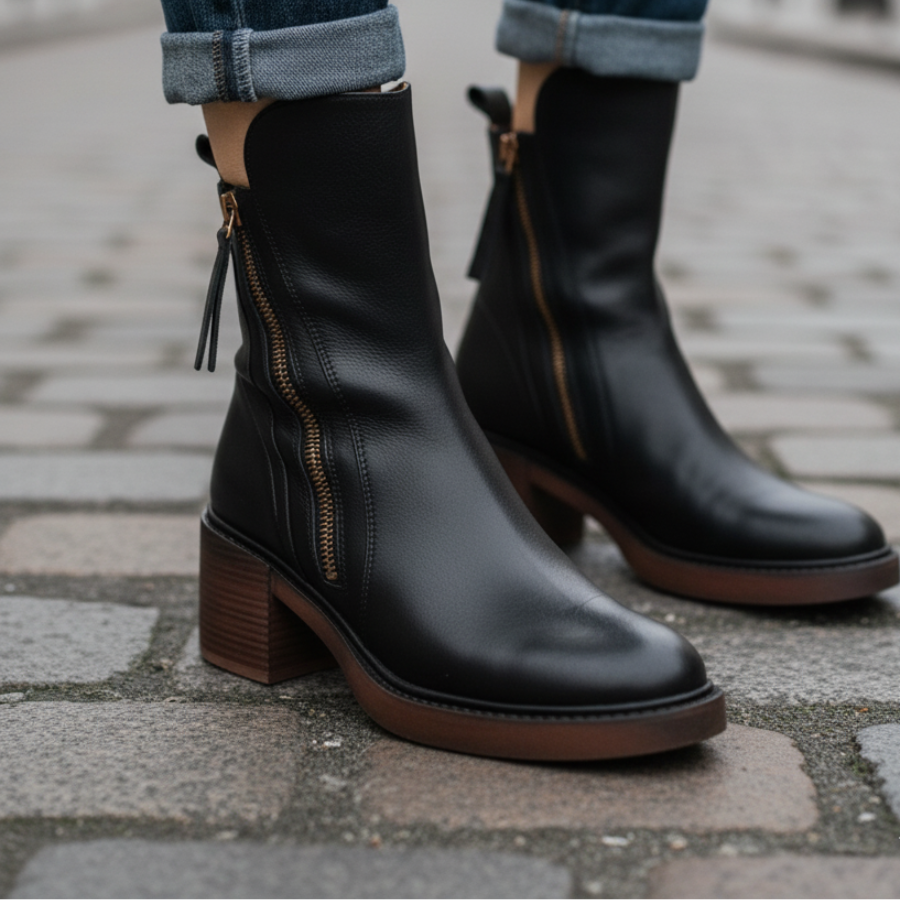 Valorine™ Elegant Leather Boots with a Comfortable Heel