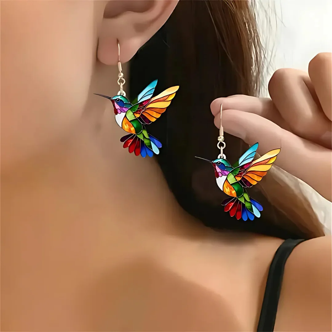 Vaila™ Rainbow Hummingbird Necklace + Matching Earrings as a Gift