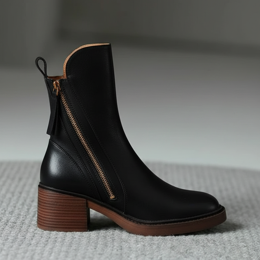 Valorine™ Elegant Leather Boots with a Comfortable Heel