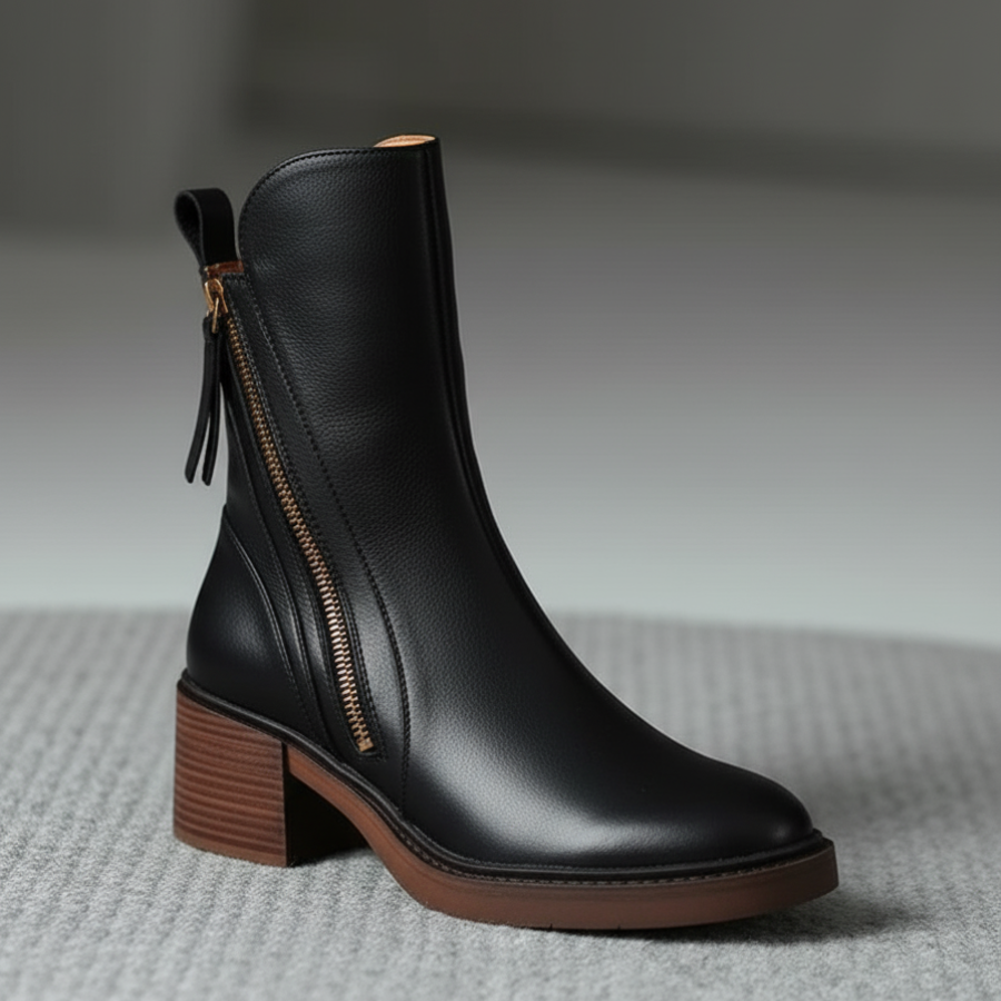 Valorine™ Elegant Leather Boots with a Comfortable Heel