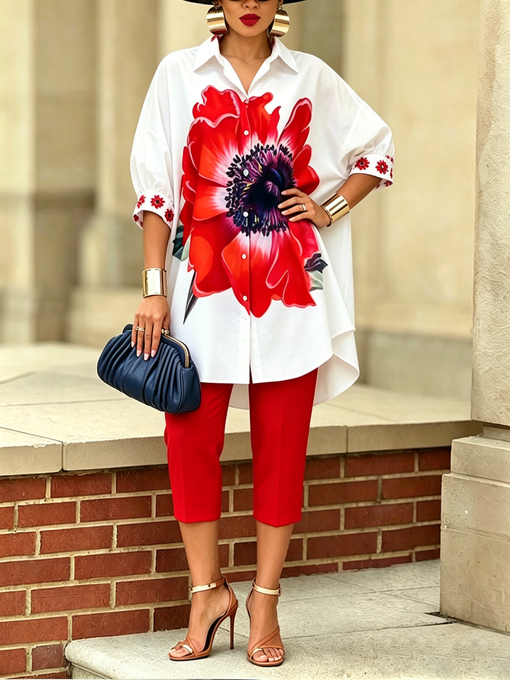 Dellira™ Artistic and Stylish Two-Piece Set with Floral Shirt and Pants