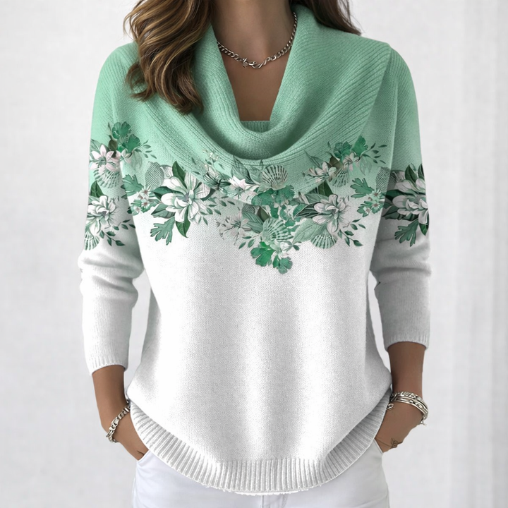 Miravé™ Floral Sweater with Dropped Neckline for Women