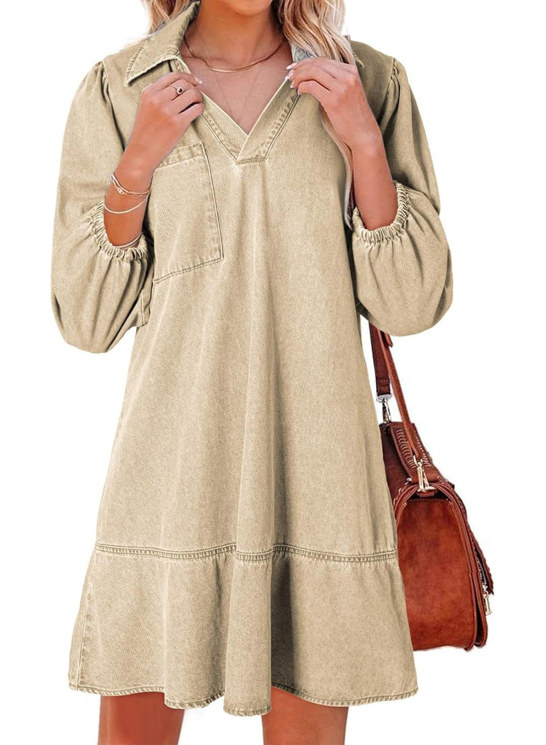 Amaia™ – V Neck Puff Sleeve Babydoll Dress
