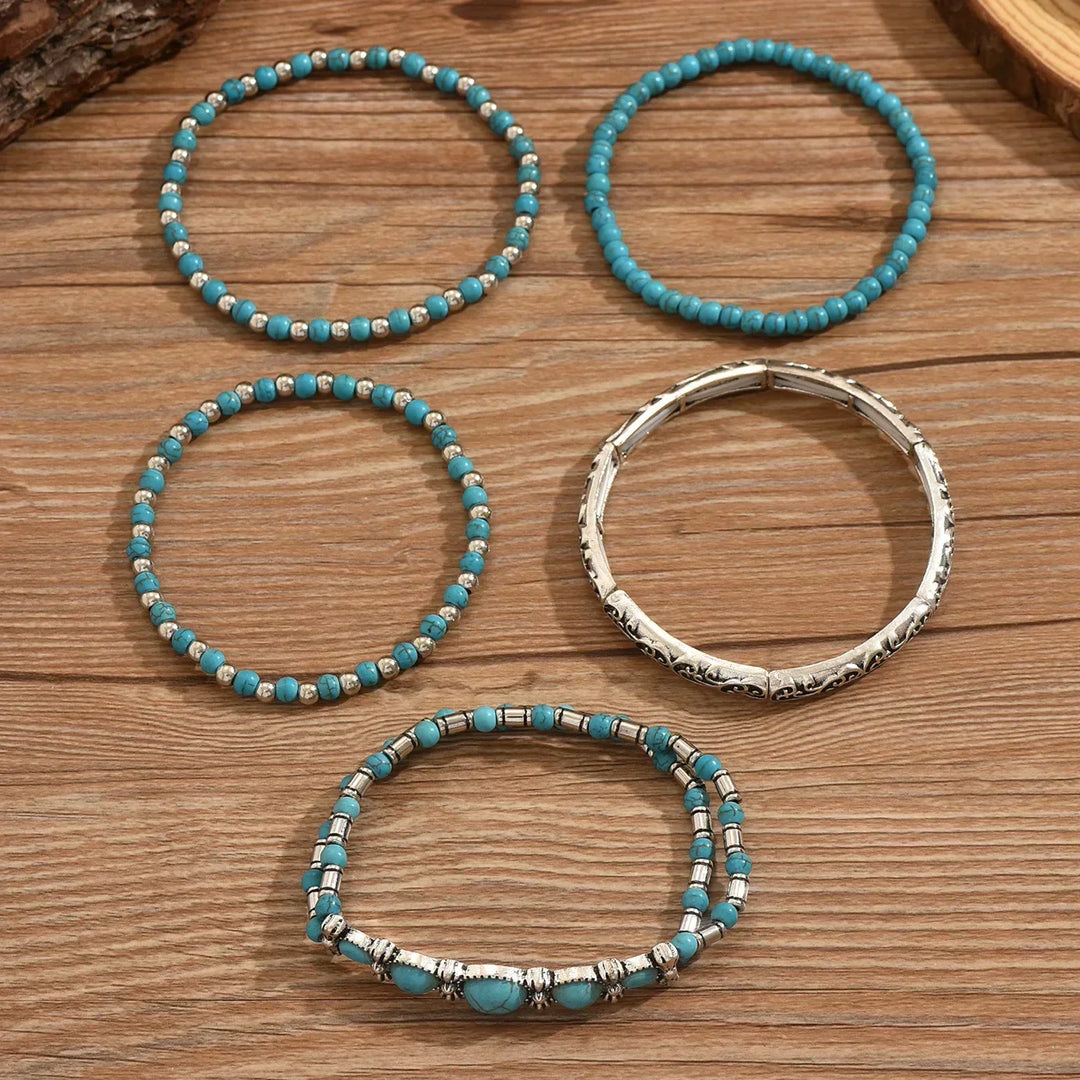 Selavienne™ Bohemian Bracelets with Green and Turquoise Beads
