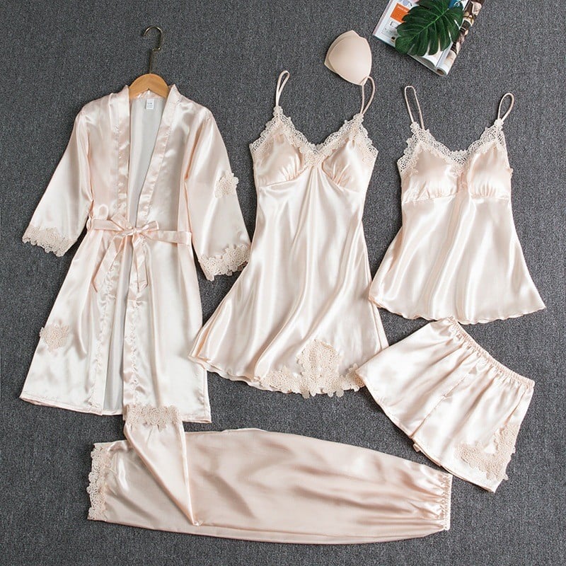 Rosmira™ Luminous Silk Night Set Five Pieces