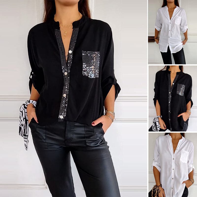 Hadley™ Top Casual Patchwork with Shiny Sequins
