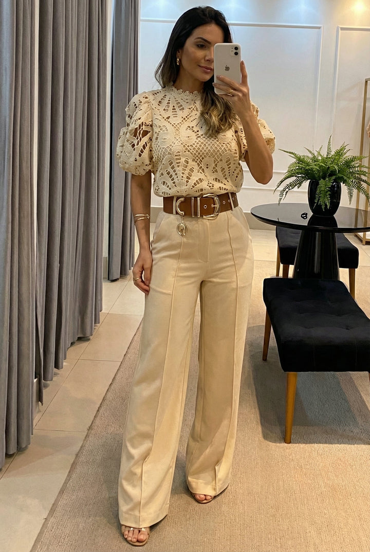 Sireva™ Elegant Blouse and Pants Set with Fluid Fall