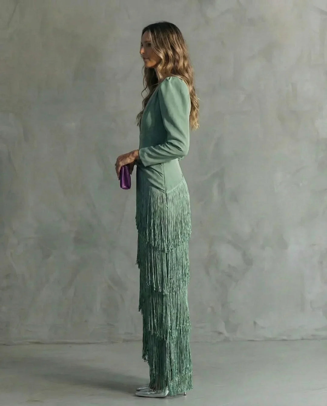 Sienna™ Elegant Dress with Fringe Sleeves