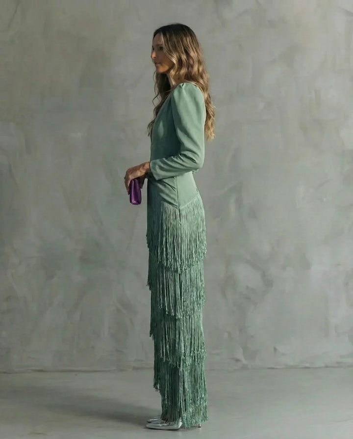 Sienna™ Elegant Dress with Fringe Sleeves