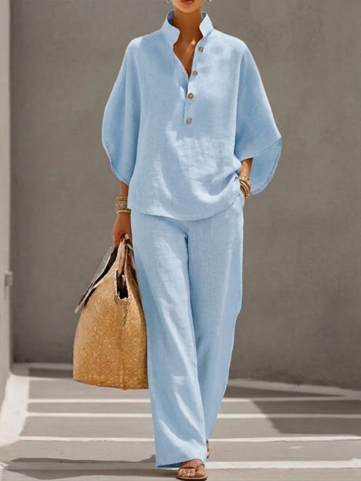 Kinsley™ Cotton and Linen Set with Batwing Sleeves and Wide Pants